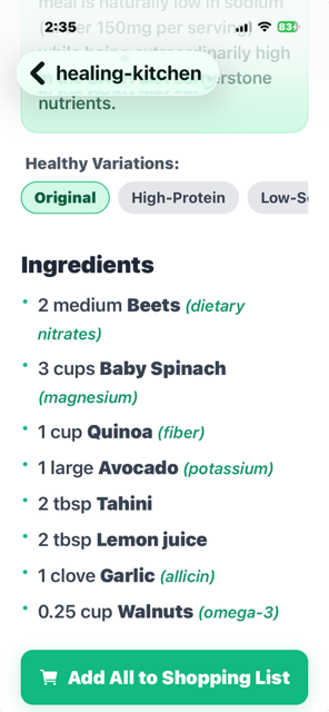 Healing Recipe Shopping List